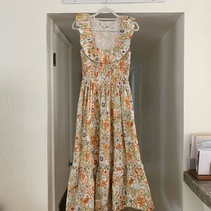 Floral Sleeveless Dress - Orange and White
